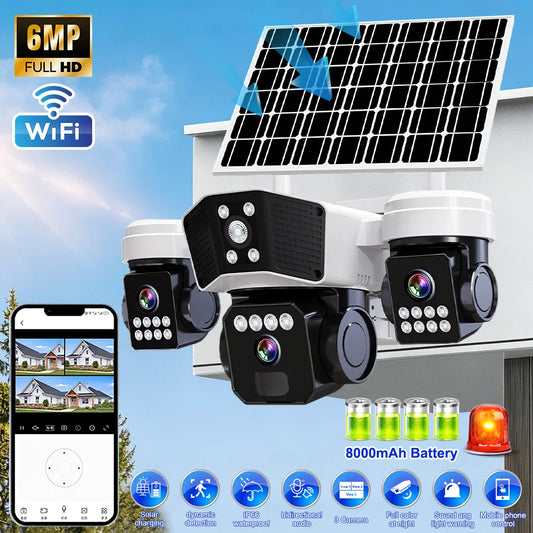 KEPEAK 6MP Solar Security Camera With Three Lens PTZ Outdoor Wireless WiFi IP66