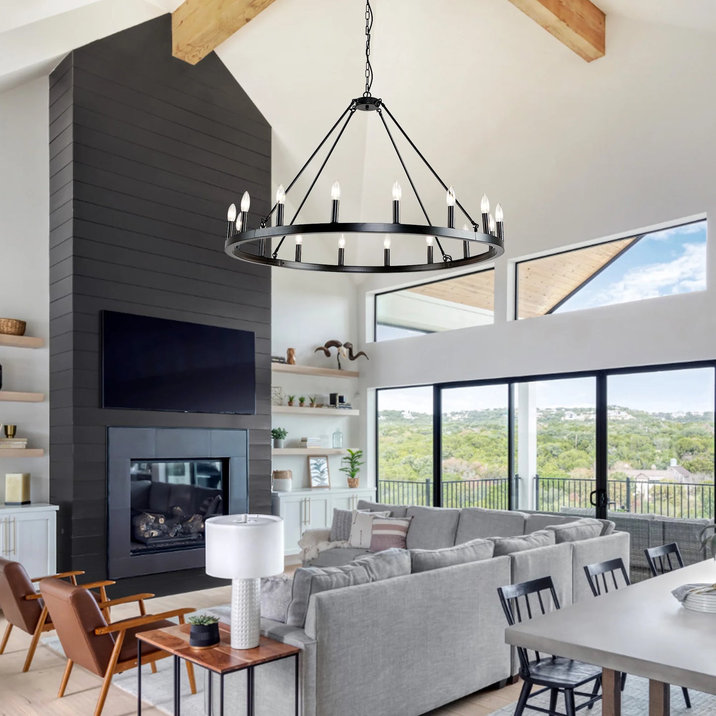 LovingC Wagon Wheel Chandelier 16 Light Modern Rustic Farmhouse Pendant