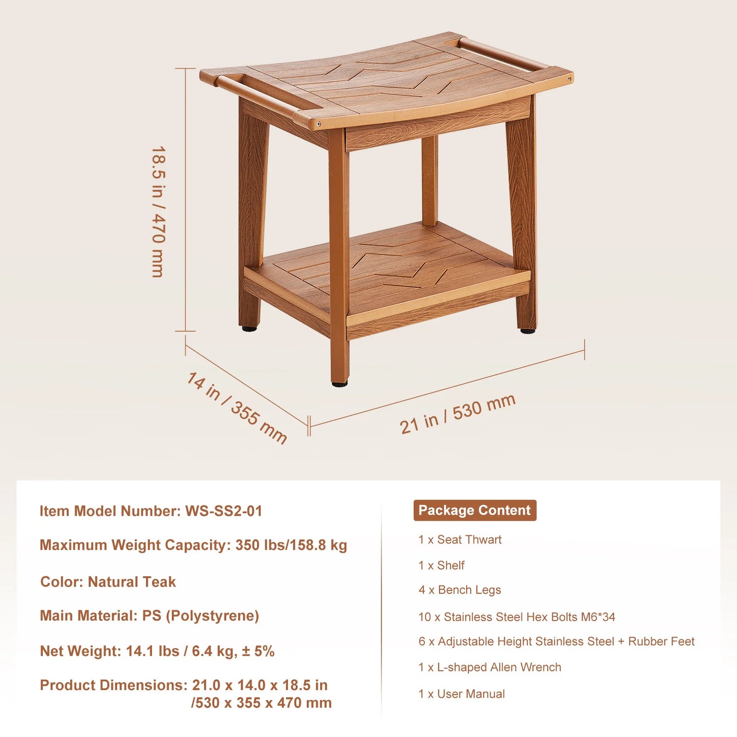 SucceBuy Bamboo Shower Bench With Storage Shelf 330 Lbs Capacity