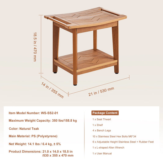 SucceBuy Bamboo Shower Bench With Storage Shelf 330 Lbs Capacity