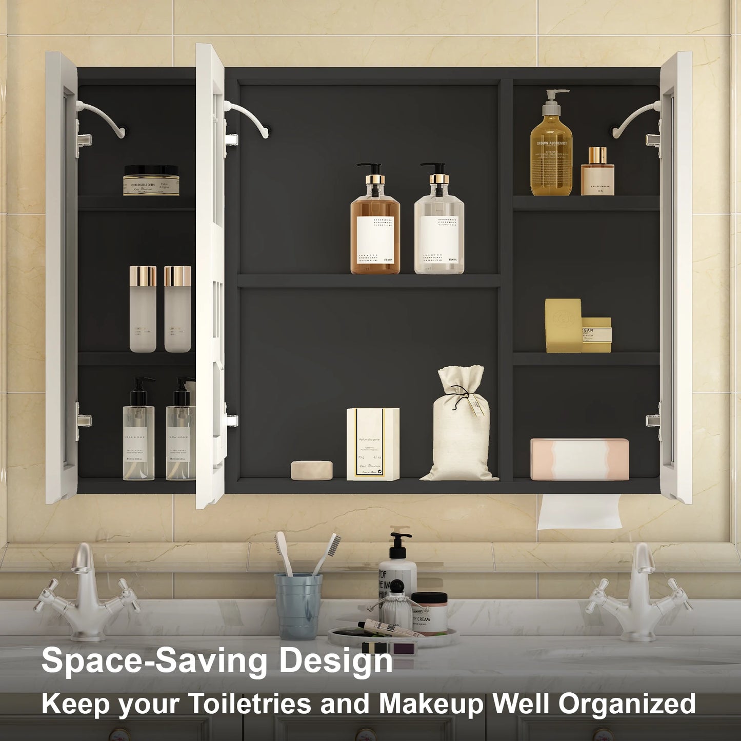 Onesaimei LED Bathroom Mirror Medicine Cabinet With Lights 2 Doors