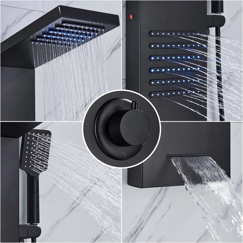 Quyanre LED Shower Panel Tower System With Rain Massage Jets