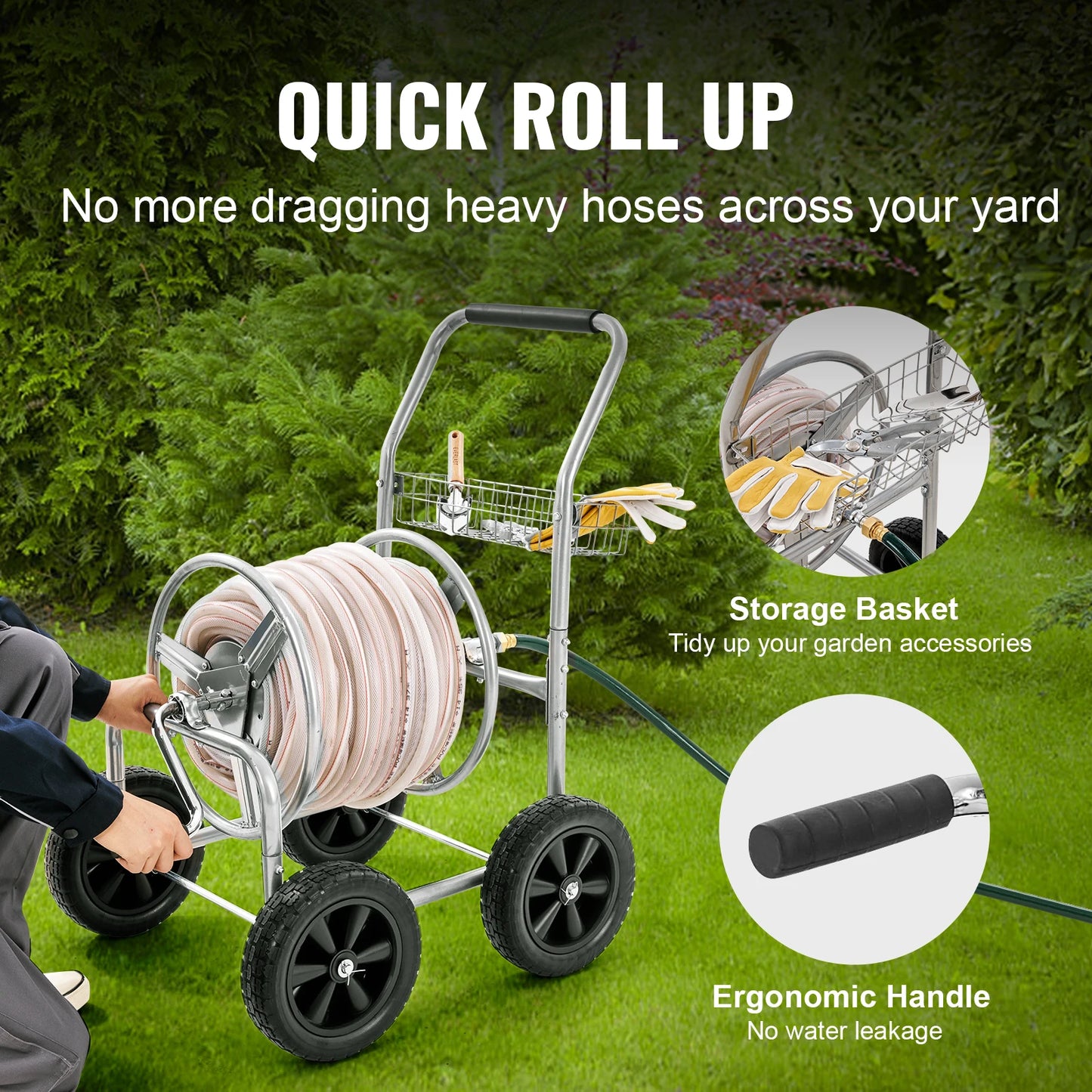 SucceBuy Hose Reel Cart Heavy Duty Garden Hose Reel With Basket