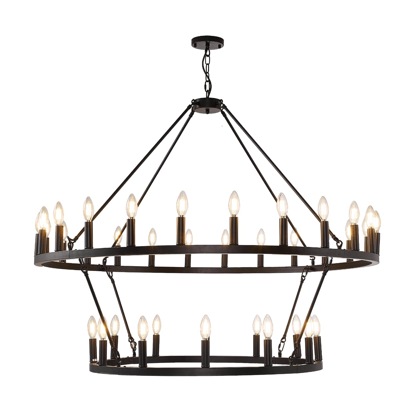 Wagon Wheel Chandelier Farmhouse Pendant Light 2 Tier 36 Lights