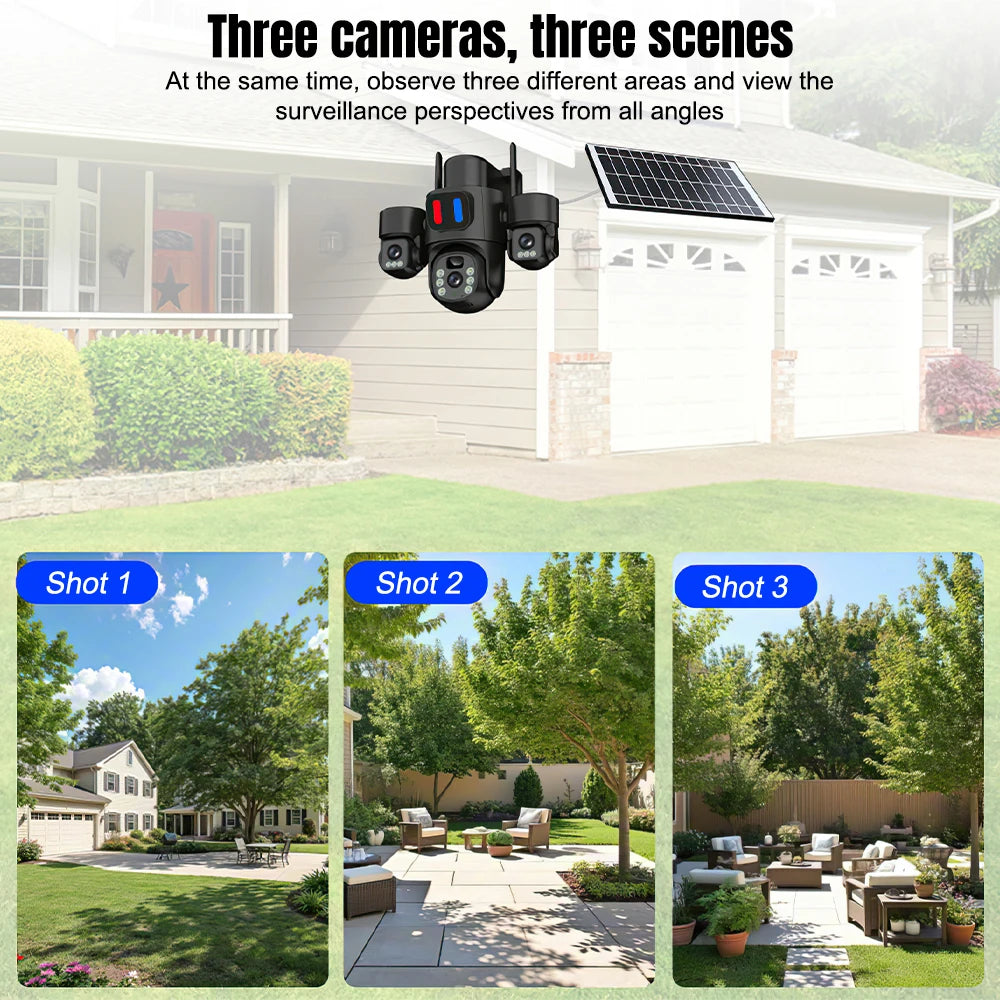 KEPEAK Solar Powered 3 Lens Wireless PTZ Camera Night Vision