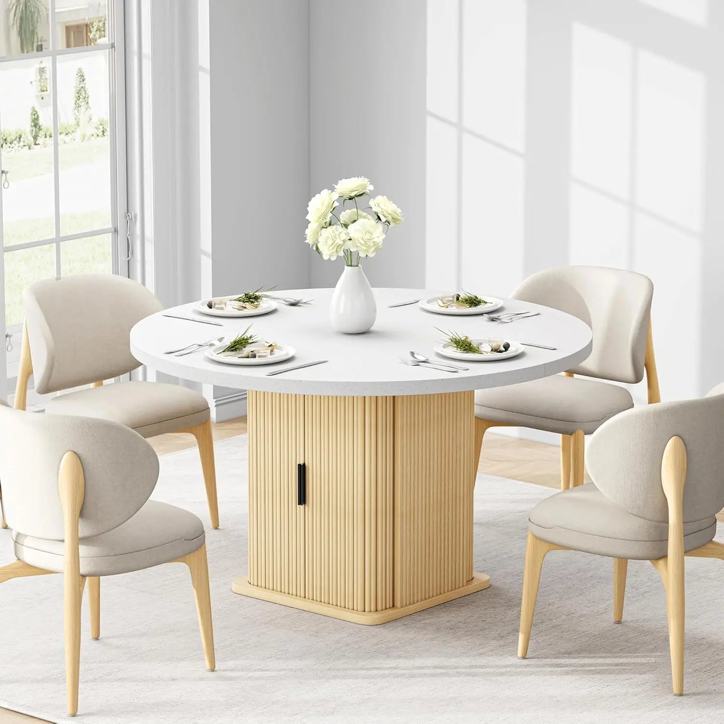 IRONCK Round Dining Table For 4 Modern Farmhouse Kitchen Storage