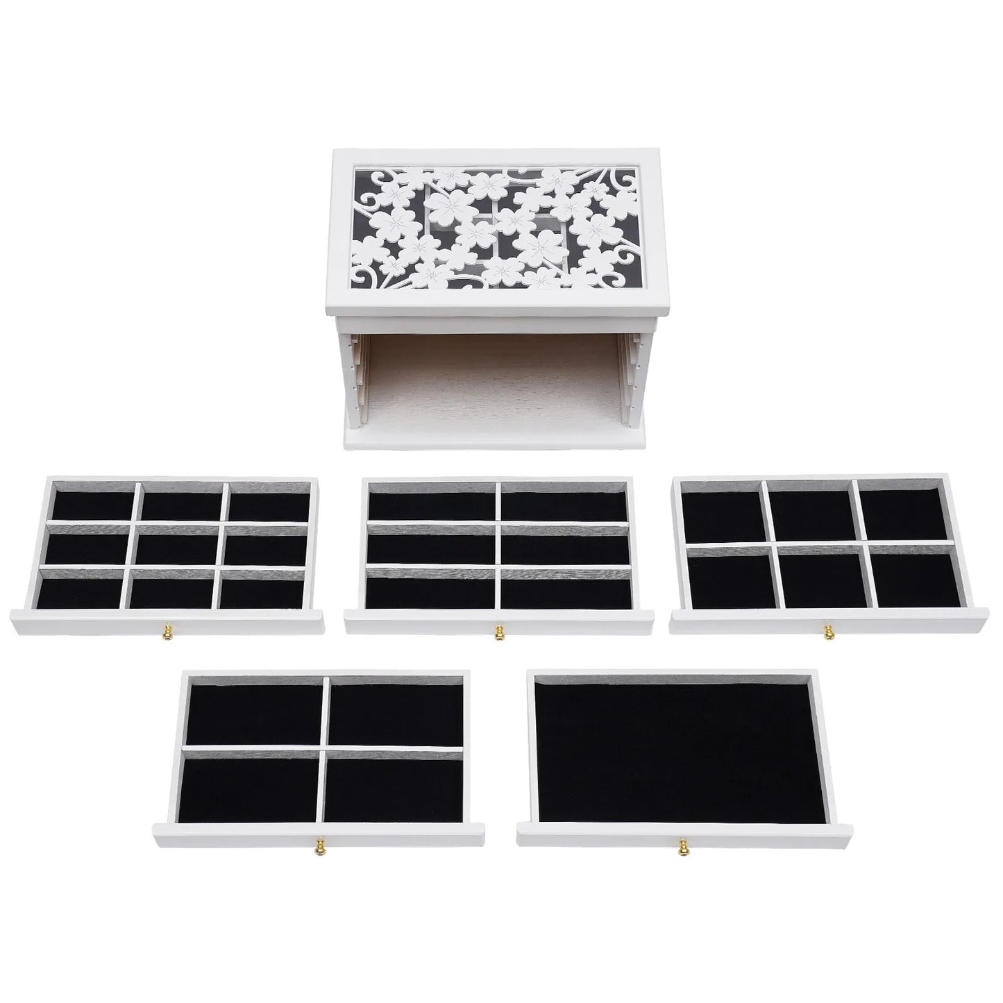 NONECN 6 Layer Wooden Jewelry Box with Drawer Organizer