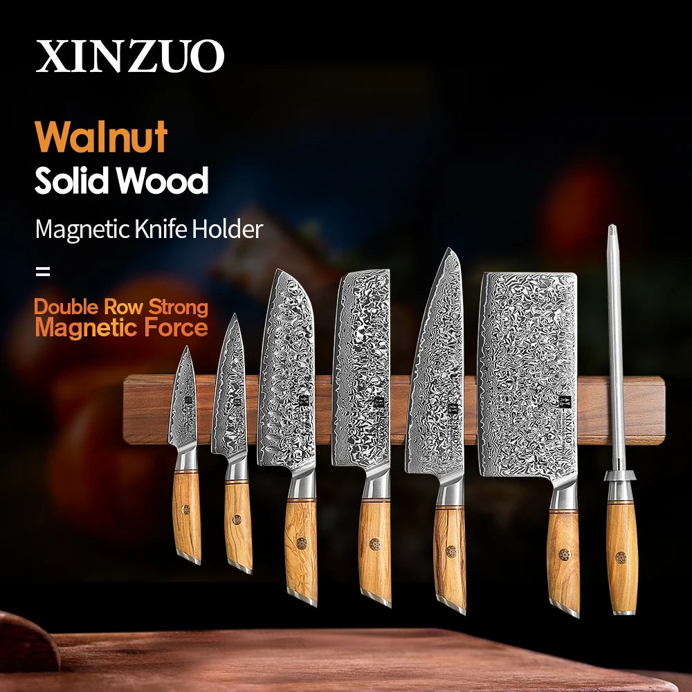 XINZUO Magnetic Knife Holder Walnut Wood Wall Mount