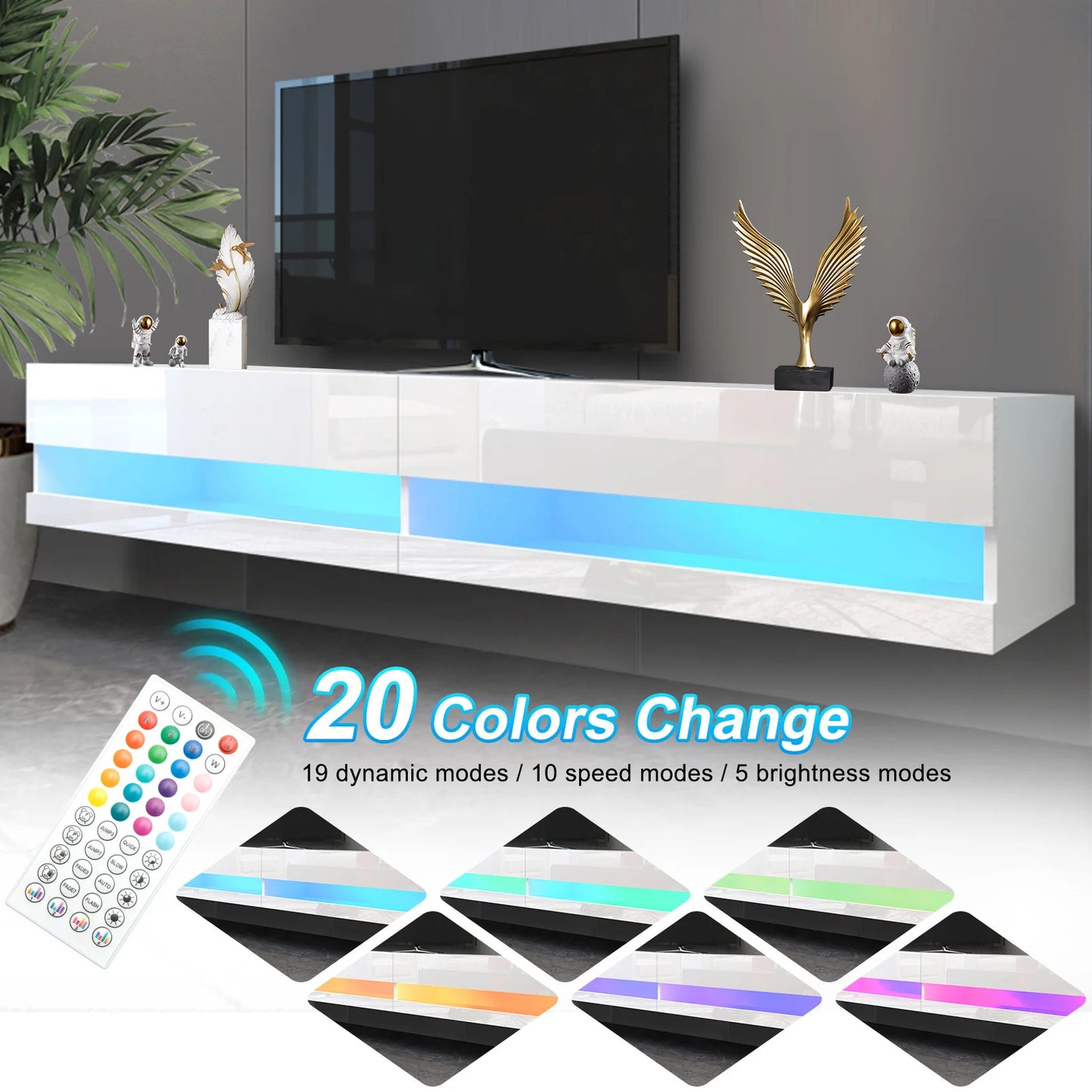 QiaoShiRen Floating TV Stand With Wall Mount And Power Outlets