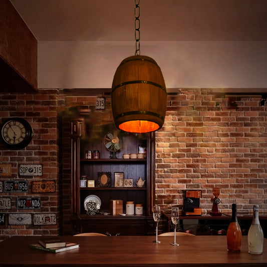 Retro Wood Wine Barrel Pendant Light Industrial Ceiling Lamp