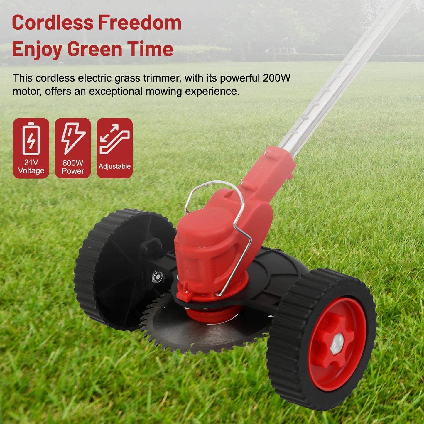 Three In One Cordless Grass Trimmer Edger With Wheels 21V Battery