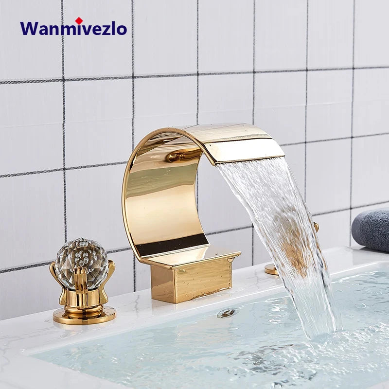 Wanmivezlo Waterfall Basin Faucet Deck Mounted Dual Handle Hot Cold