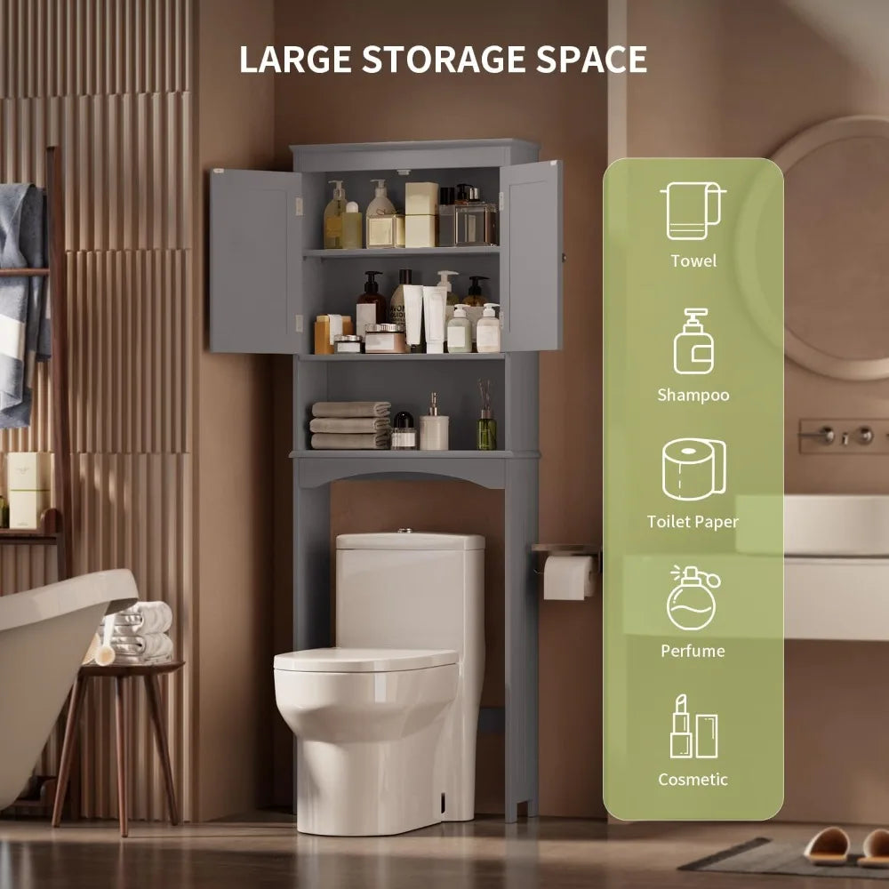 Over The Toilet Storage Cabinet With Adjustable Shelf Double Doors