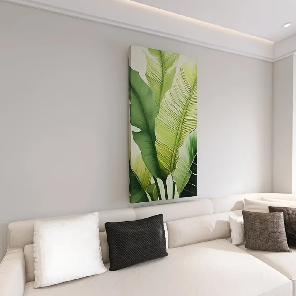 Modern Abstract Leaf Canvas Wall Art With Pine Frame