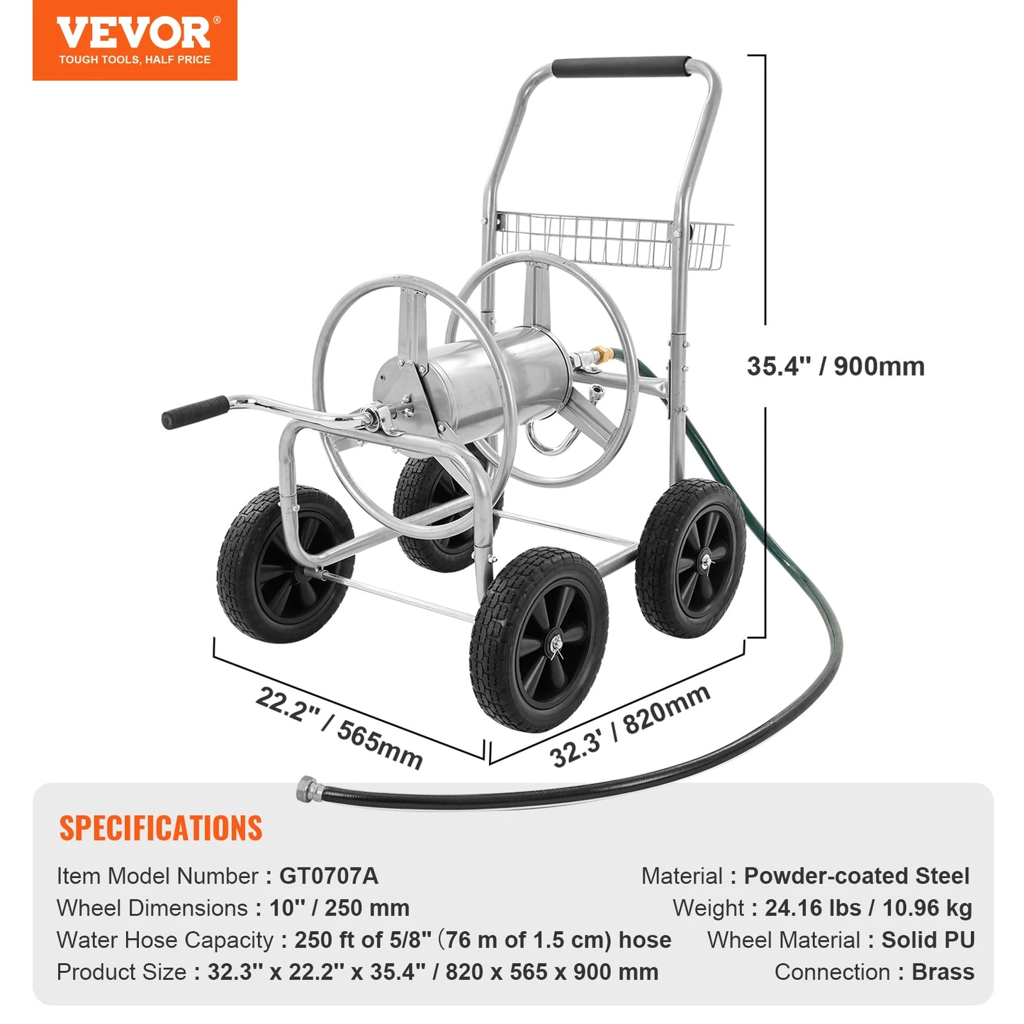 SucceBuy Hose Reel Cart Heavy Duty Garden Hose Reel With Basket