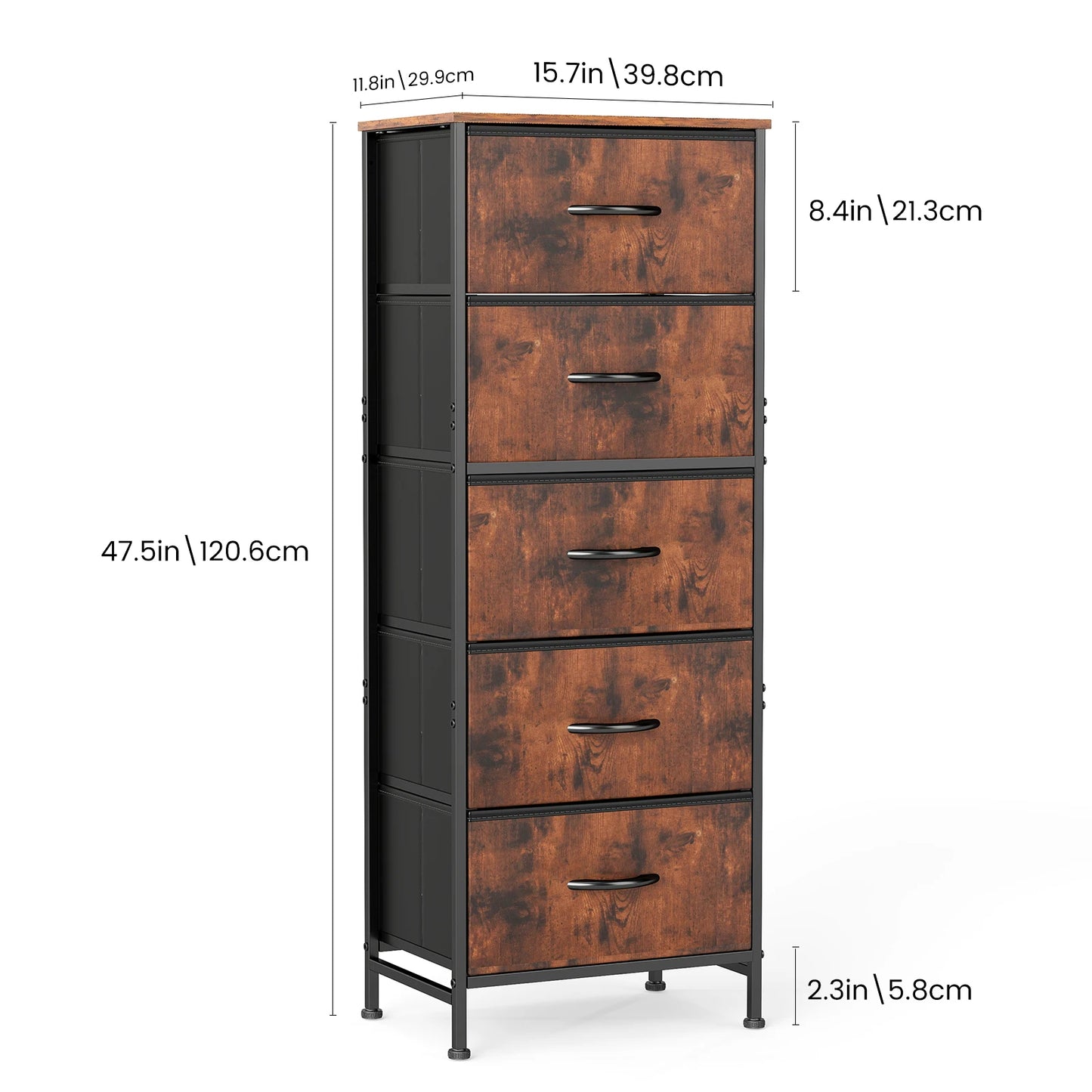 JHK 5 Drawer Dresser With Steel Frame For Bedroom Wardrobe