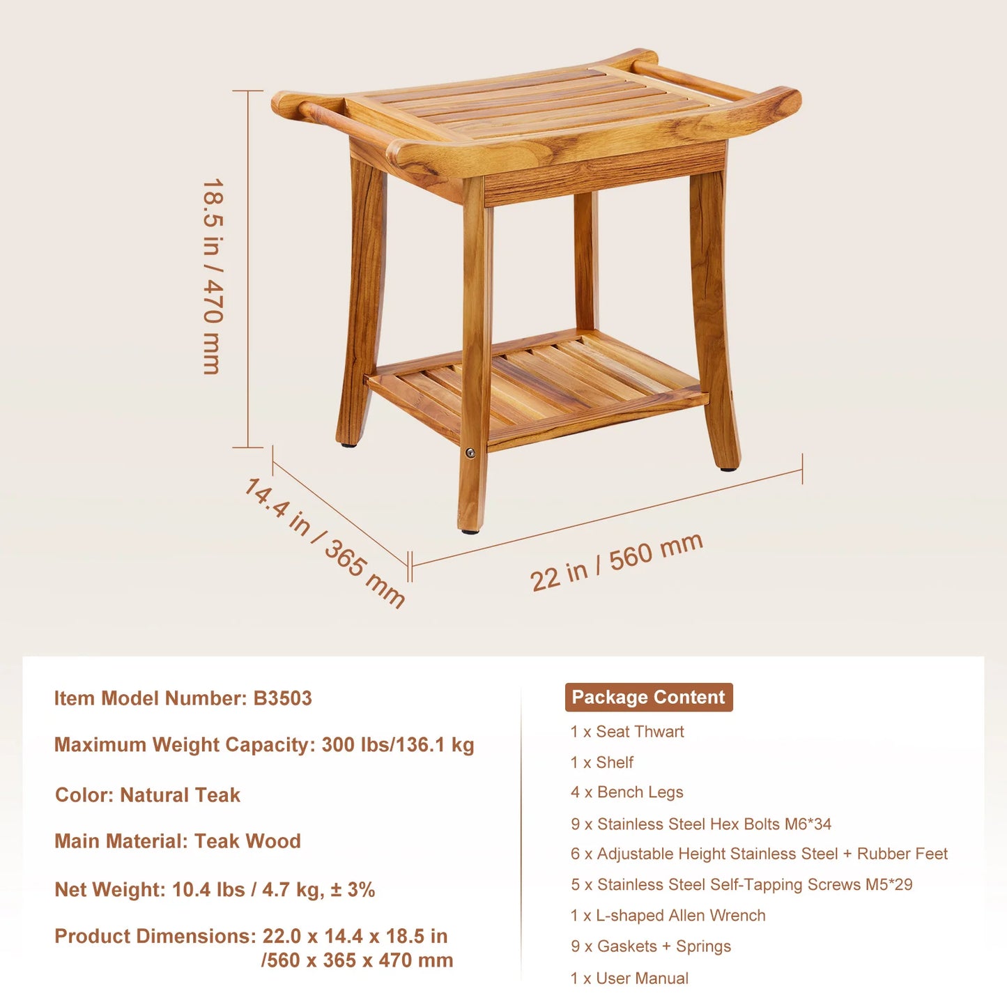 SucceBuy Bamboo Shower Bench With Storage Shelf 330 Lbs Capacity