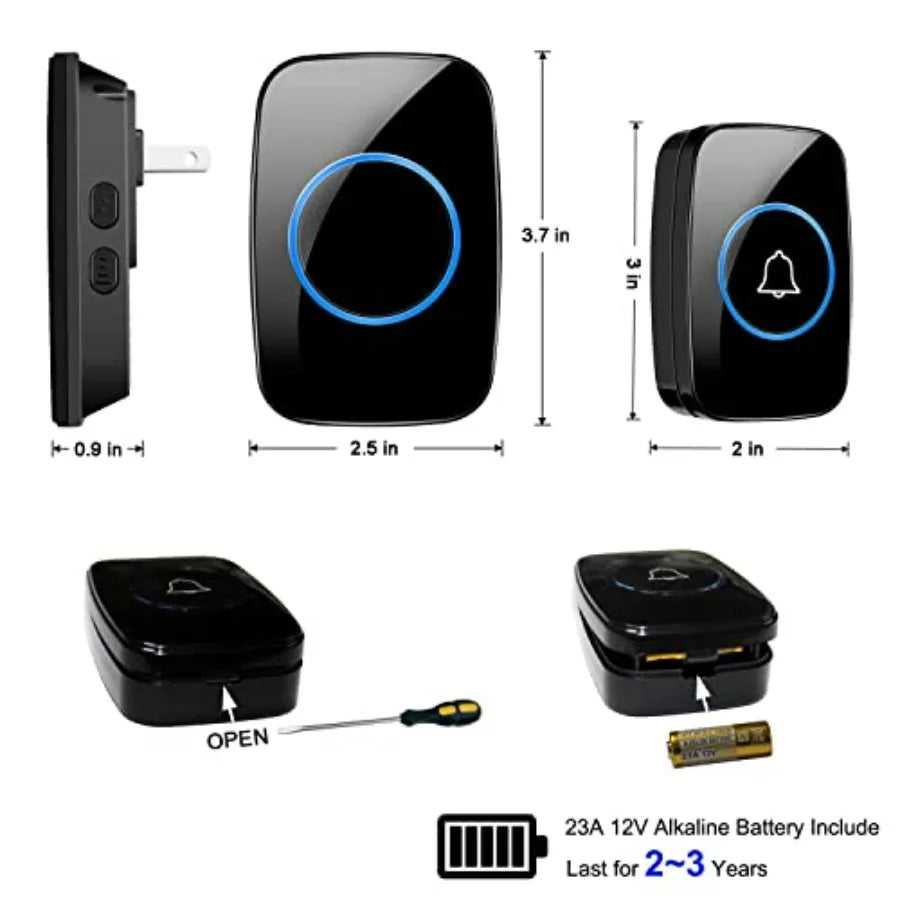 Wireless Doorbell Kit Waterproof 1000 Feet Range 60 Chimes