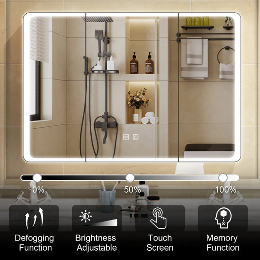 Onesaimei LED Bathroom Mirror Medicine Cabinet With Lights 2 Doors
