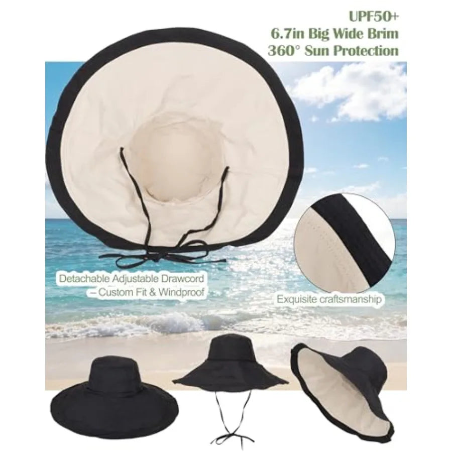 Extra Wide Brim Sun Hat Women UV Protection Reversible Packable
