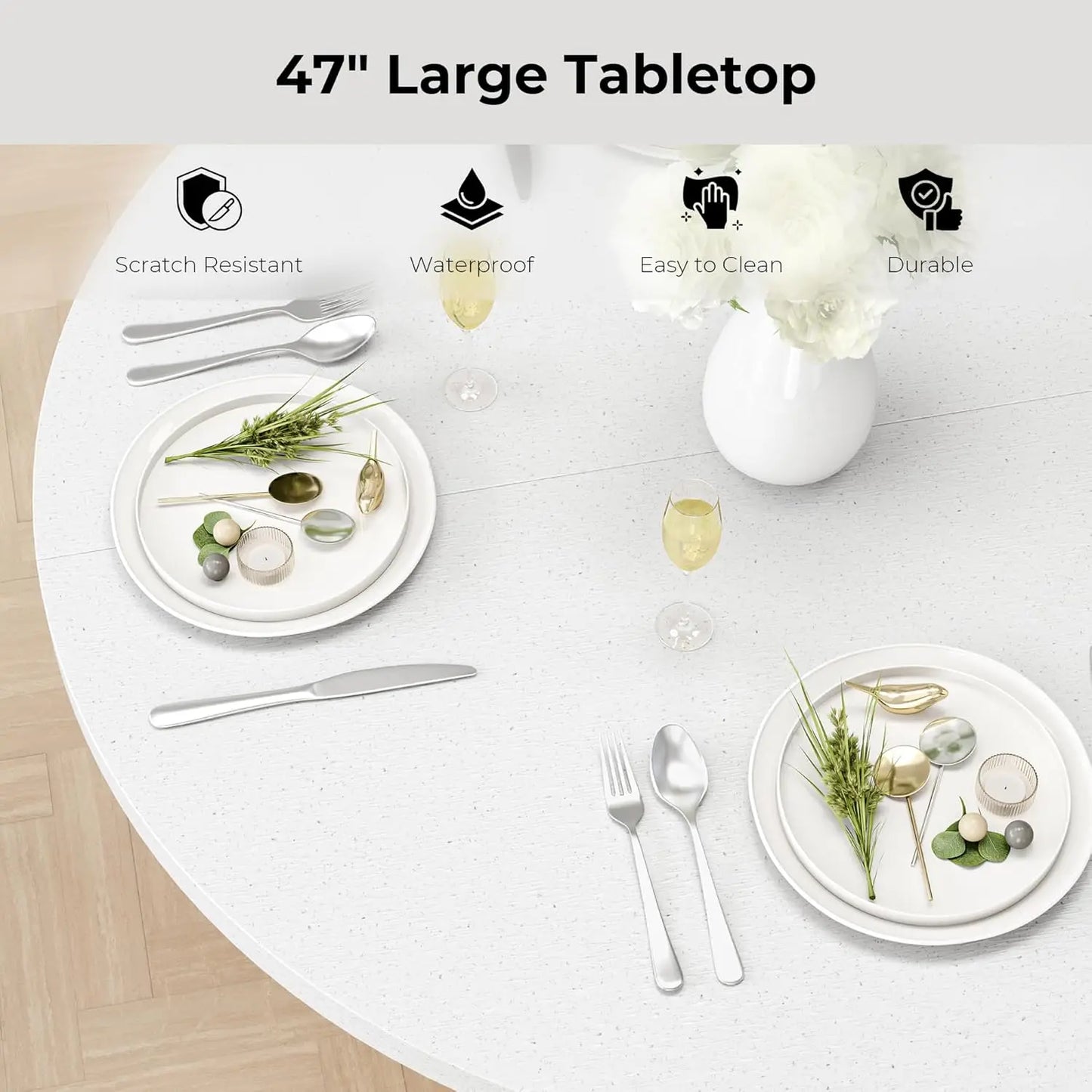 IRONCK Round Dining Table For 4 Modern Farmhouse Kitchen Storage