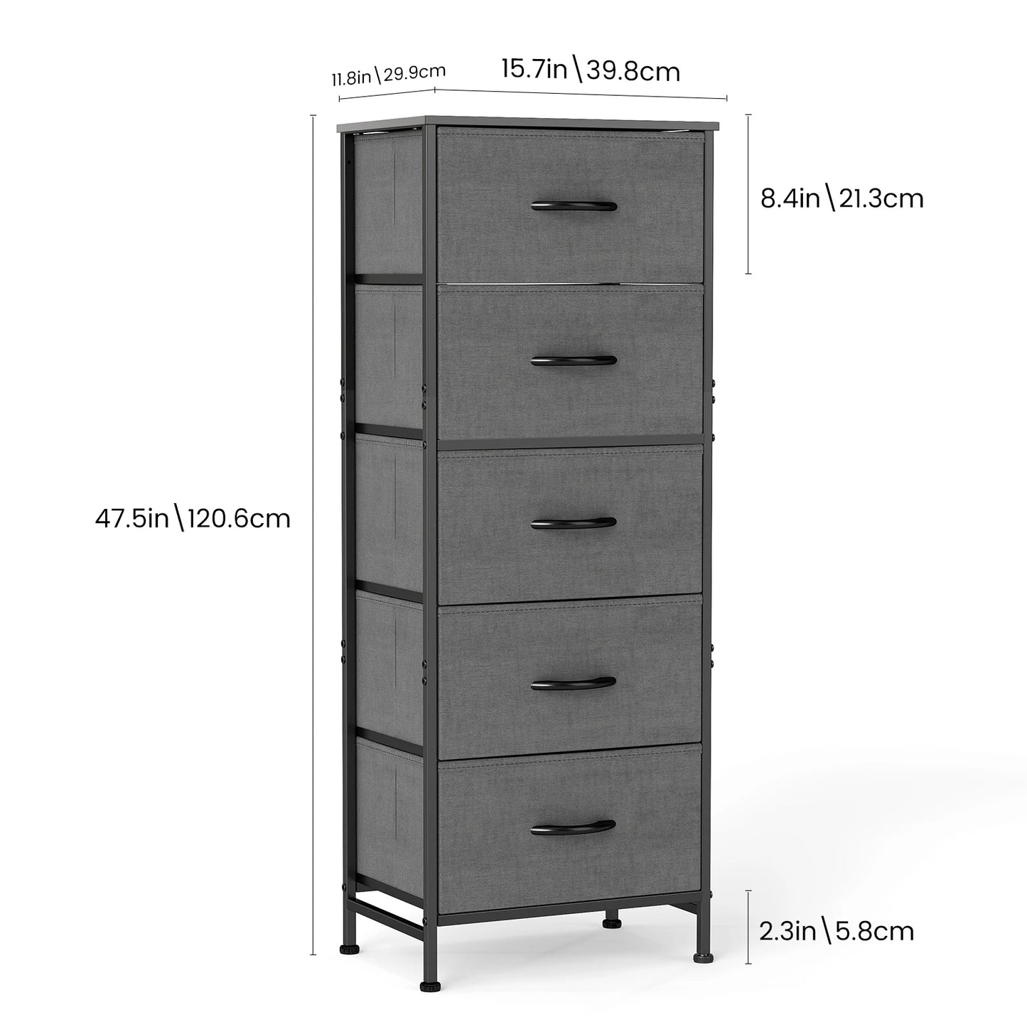 JHK 5 Drawer Dresser With Steel Frame For Bedroom Wardrobe