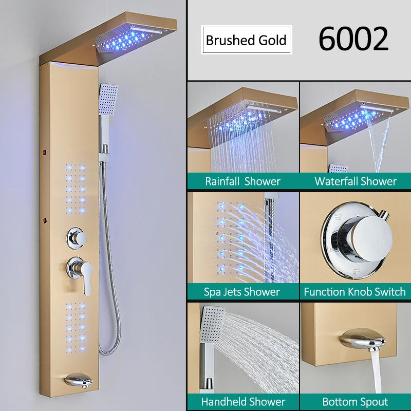 Quyanre LED Shower Panel Tower System With Rain Massage Jets