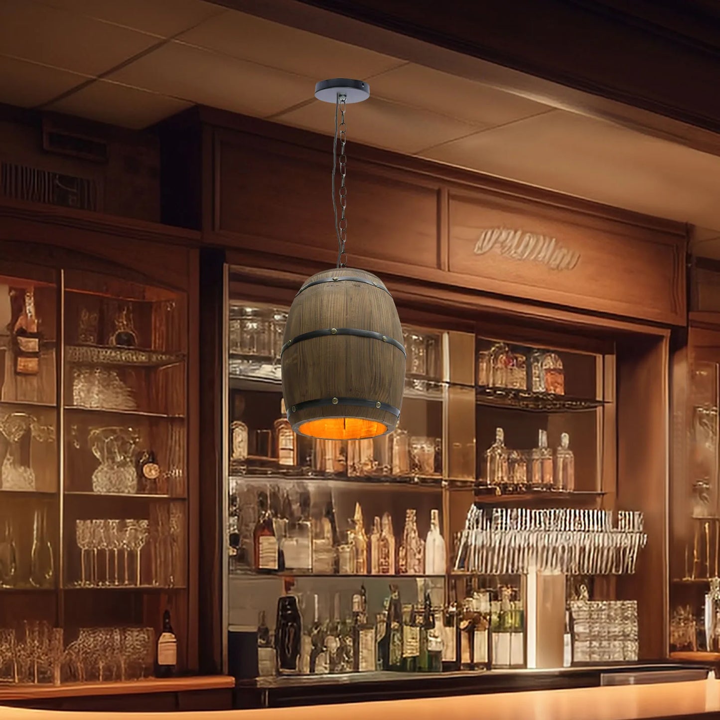 Retro Wood Wine Barrel Pendant Light Industrial Ceiling Lamp