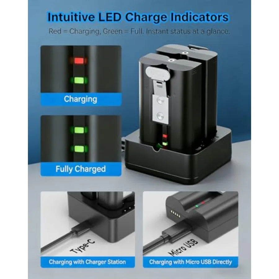 3 Pack Battery Replacement 6040mAh With Dual Charging Station