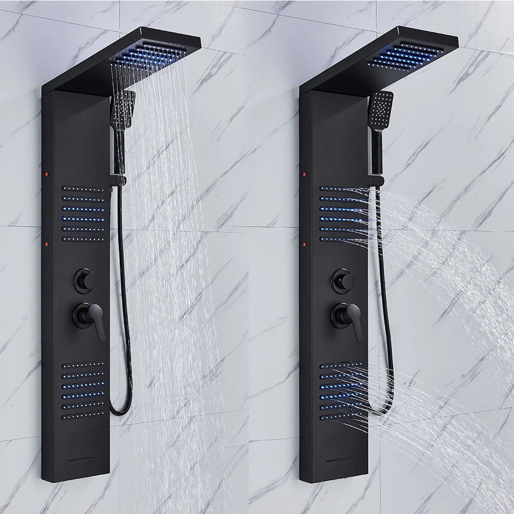 Quyanre LED Shower Panel Tower System With Rain Massage Jets