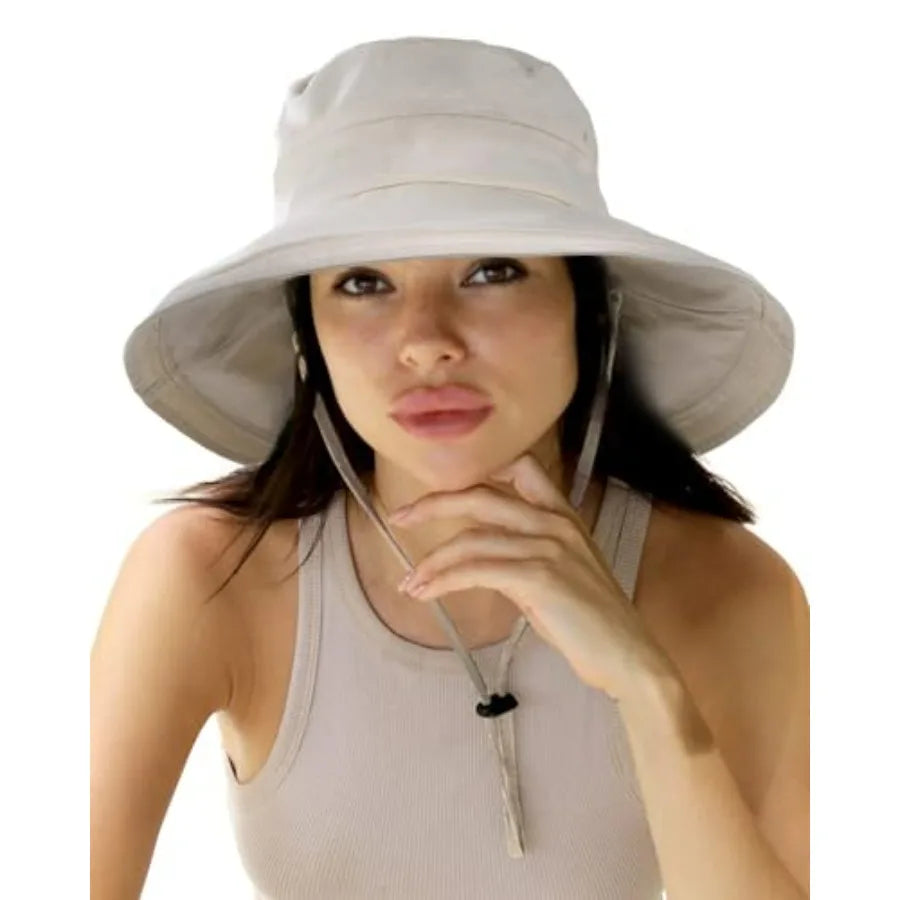 Sun Hat Women Wide Brim Gardening Ponytail Breathable Cotton