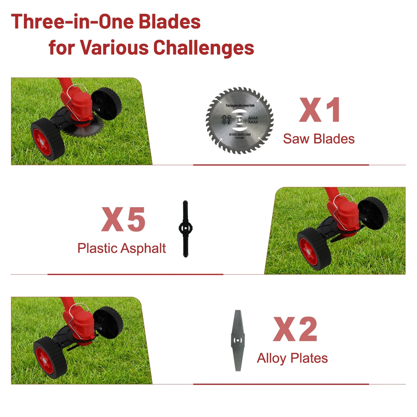 Three In One Cordless Grass Trimmer Edger With Wheels 21V Battery