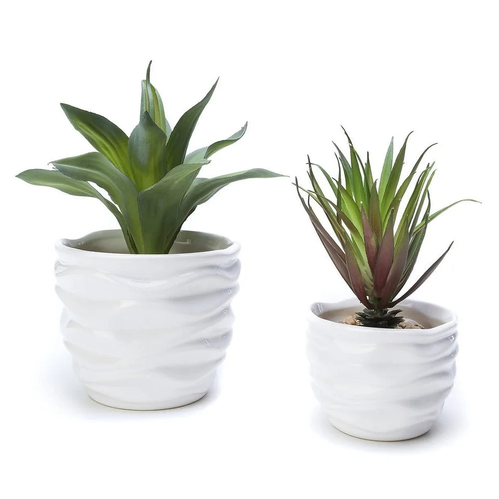Set Of Two Modern Ceramic Plant Pots With Drainage Holes