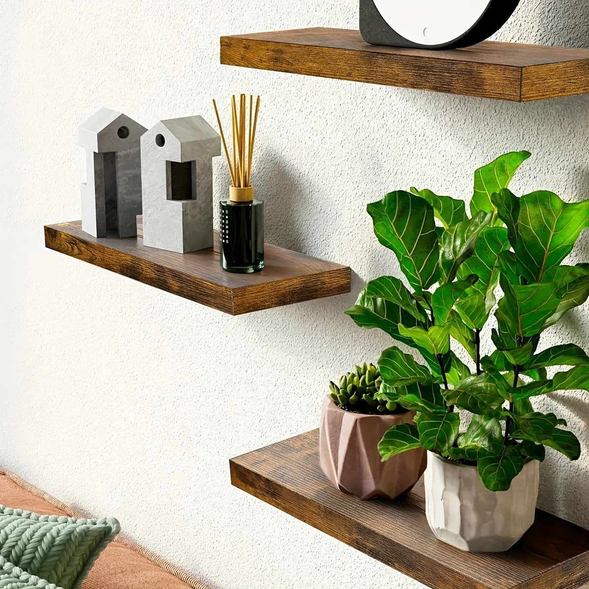 Wood Wall Mounted Shelf For Living Room Modern Classical Style