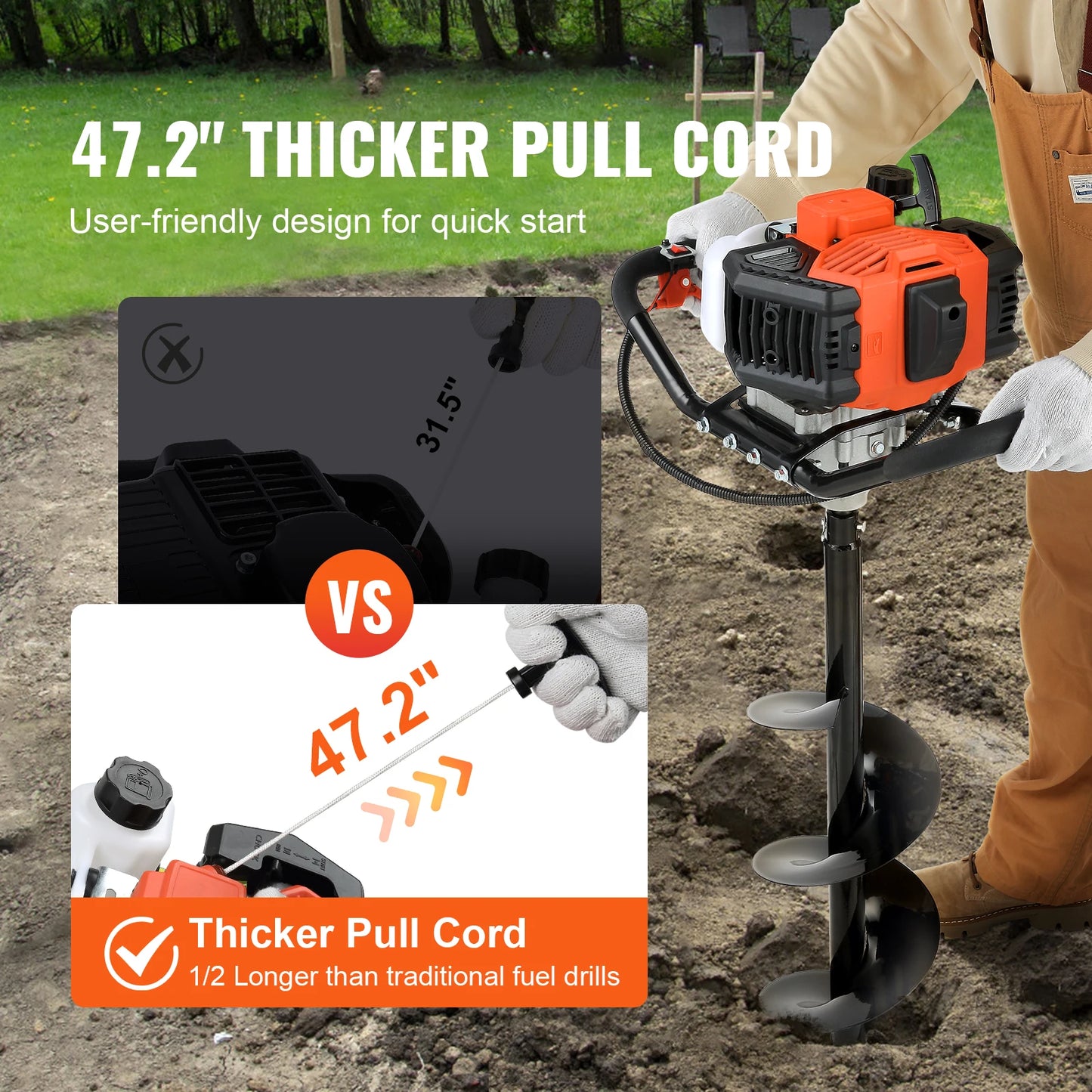 SucceBuy Gas Powered Post Hole Digger 43cc Earth Auger