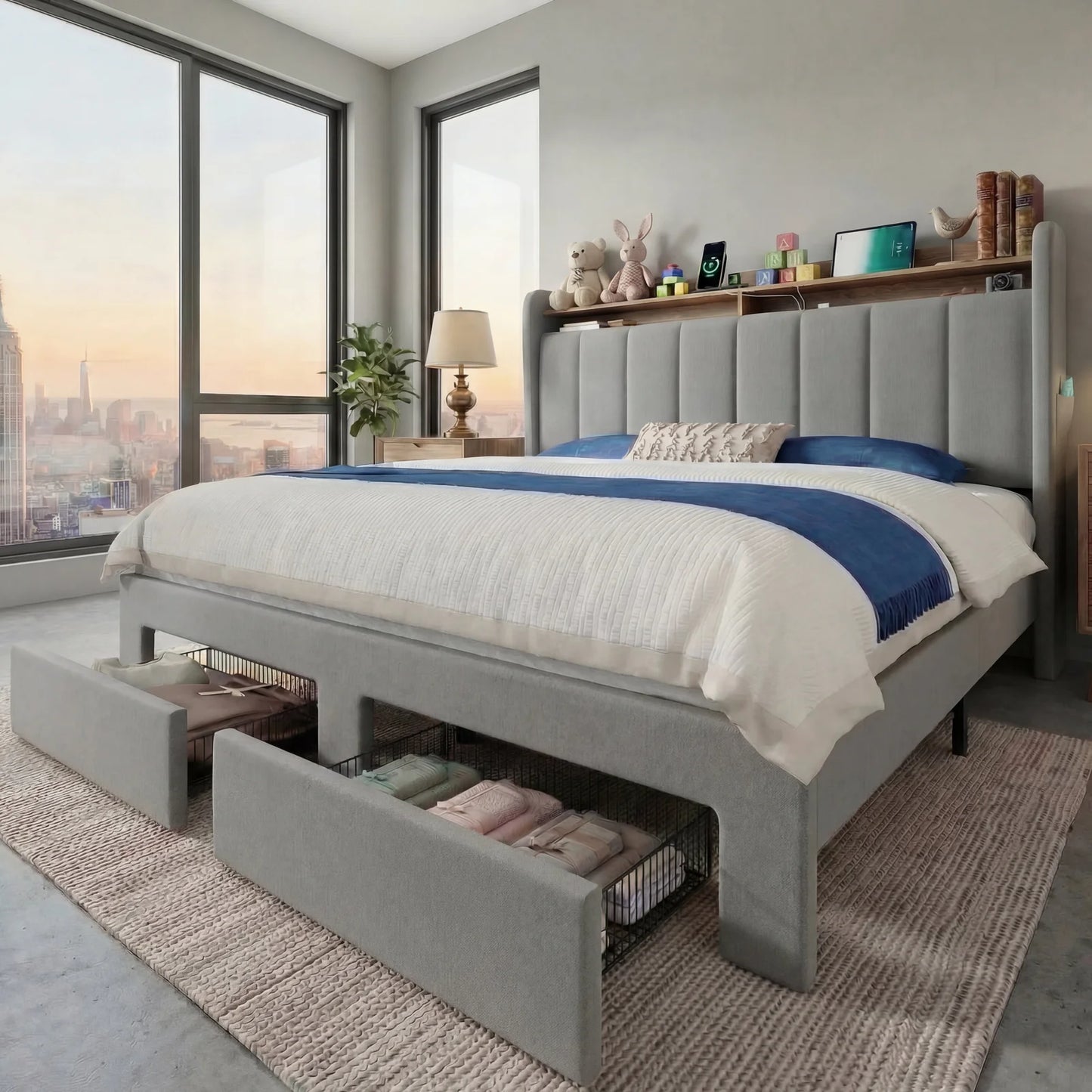 HOOMIC Bed Frame With Storage Drawers And LED Lighting