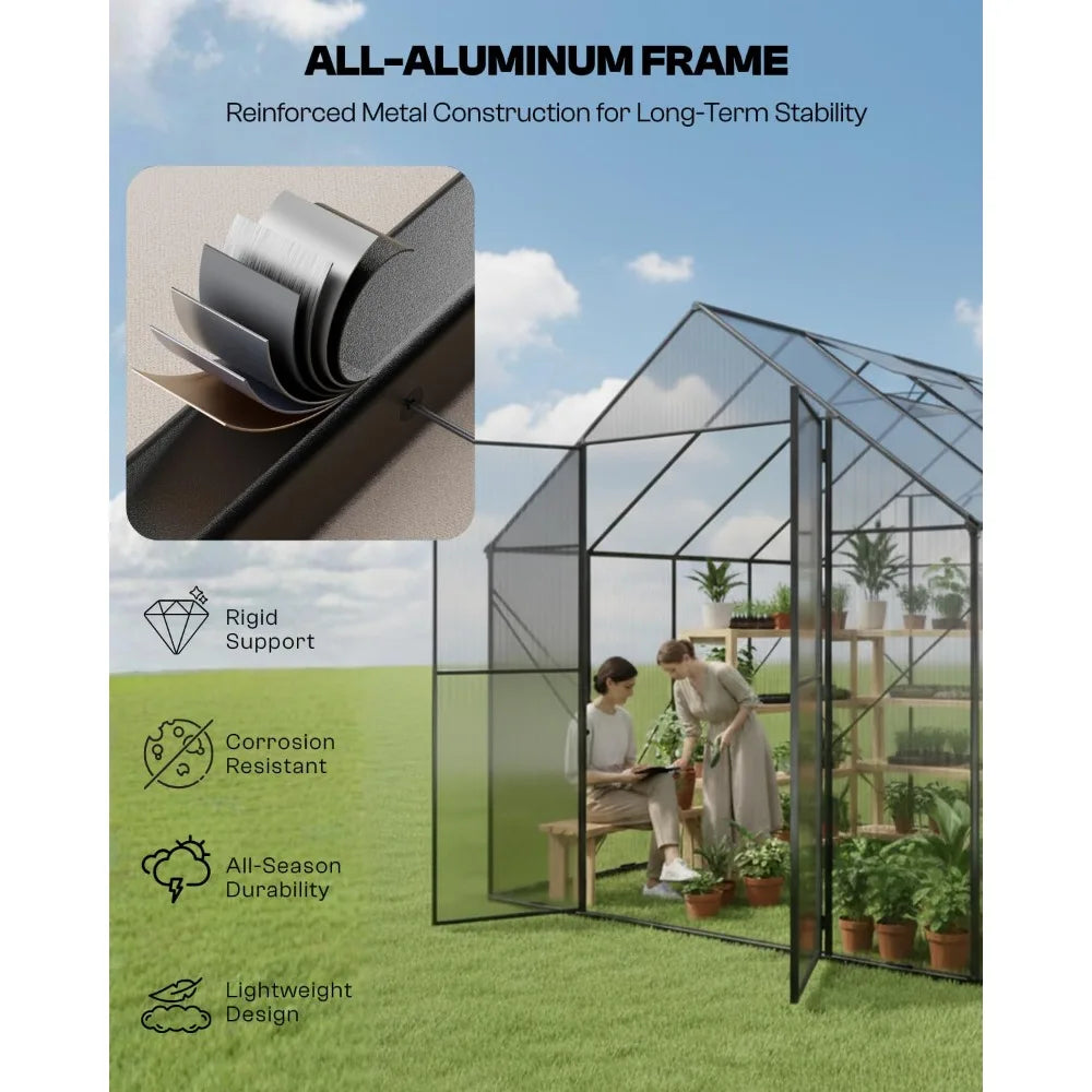 Outdoor Polycarbonate Greenhouse With Aluminum Frame And Roof Vent