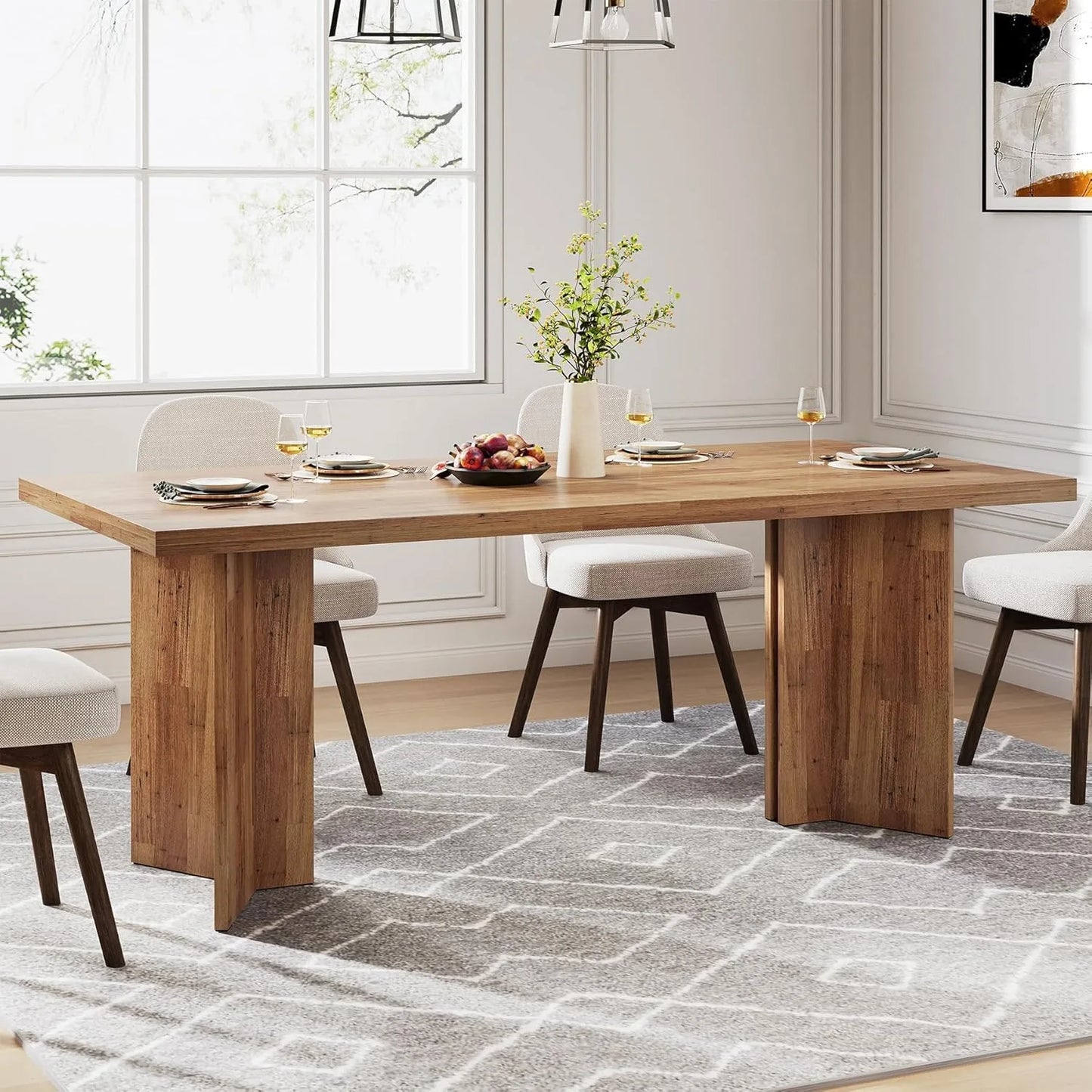 Little Tree Farmhouse Dining Table For Living Room