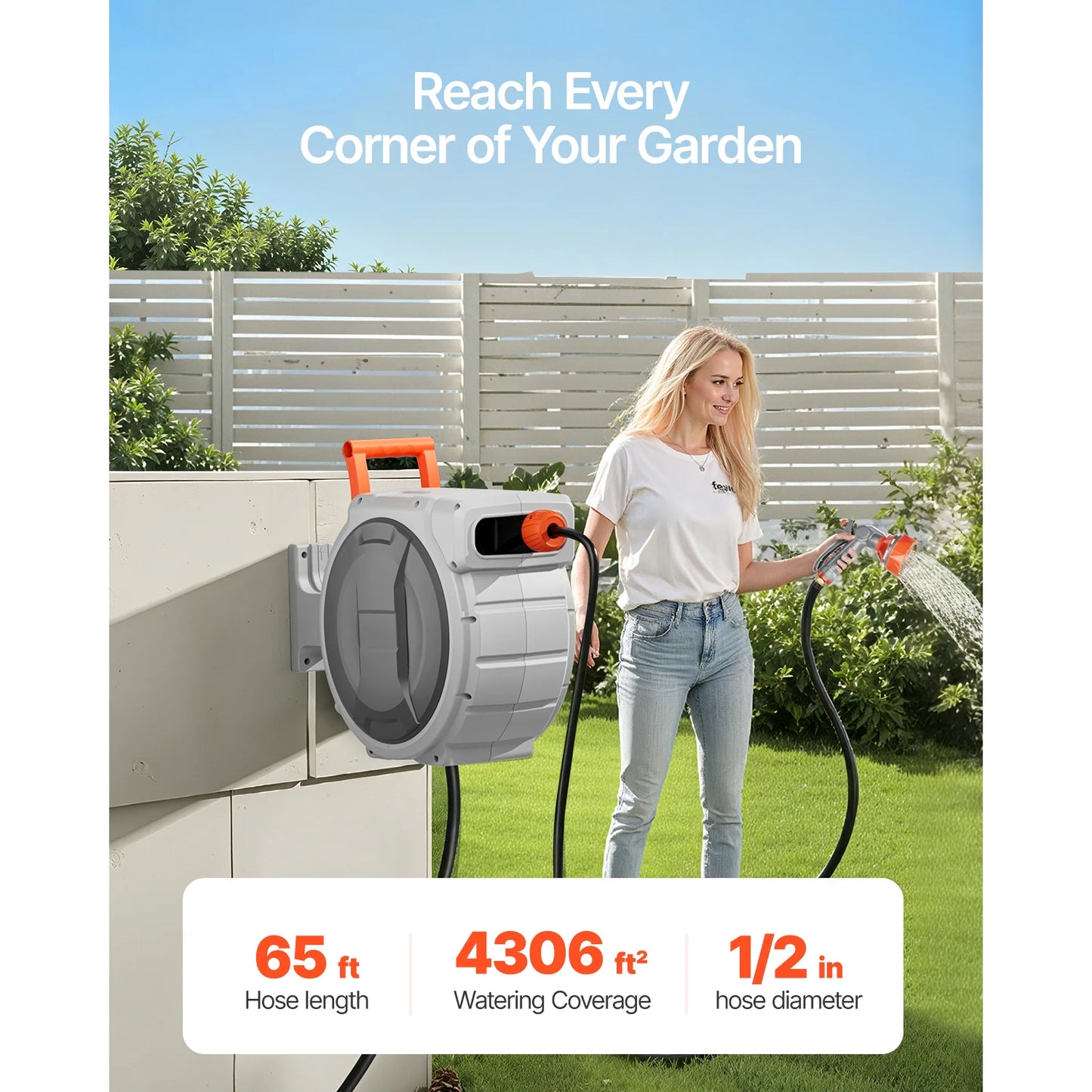 SucceBuy Retractable Garden Hose Reel With 9 Pattern Nozzle And 180 Swivel