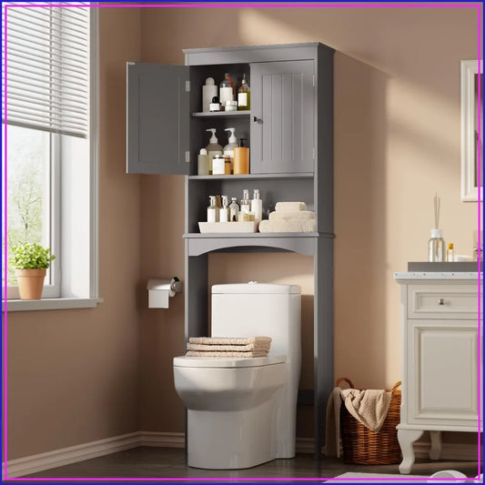 Over The Toilet Storage Cabinet With Adjustable Shelf Double Doors