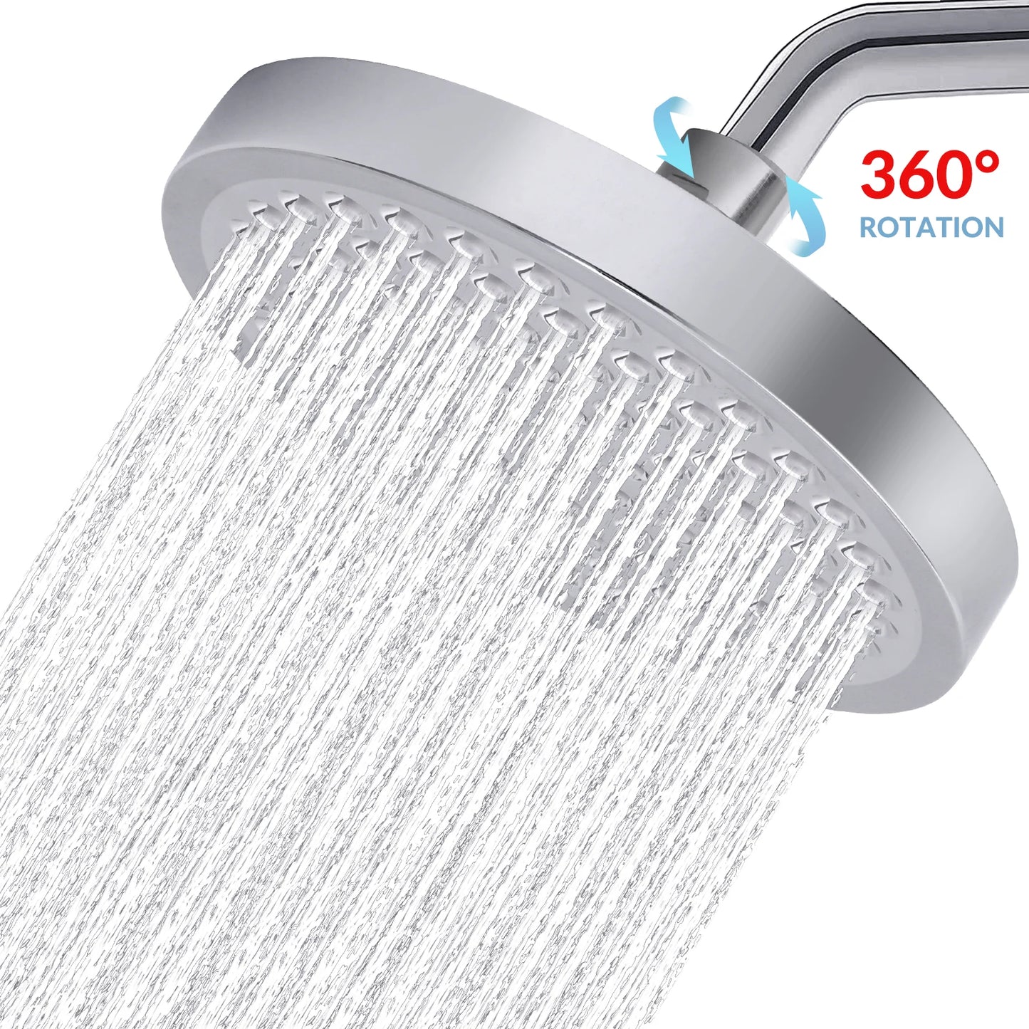 Stainless Steel 6 Inch Rain Shower Head Wall Mount Adjustable High Pressure