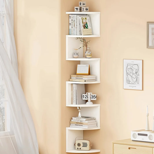 Rustic 7 Tier Wall Mounted Corner Shelf for Living Room