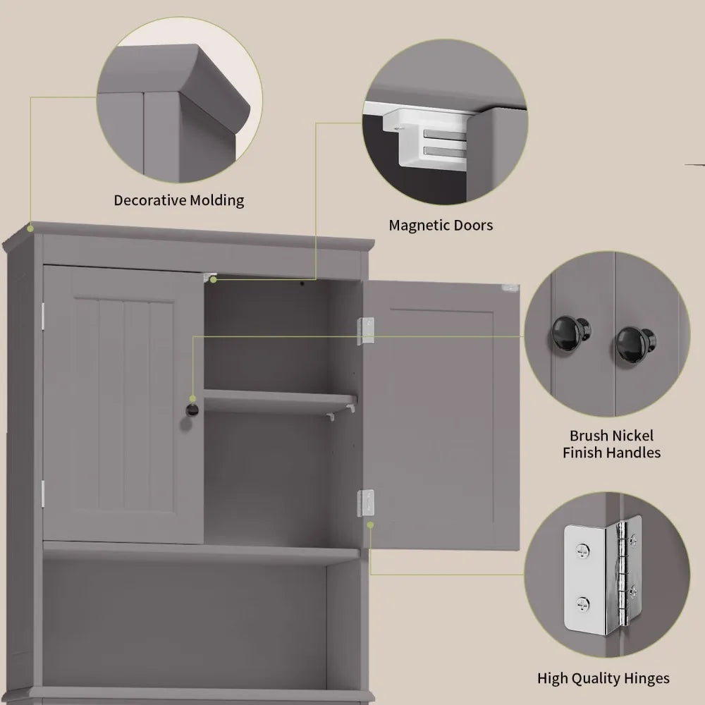 Over The Toilet Storage Cabinet With Adjustable Shelf Double Doors