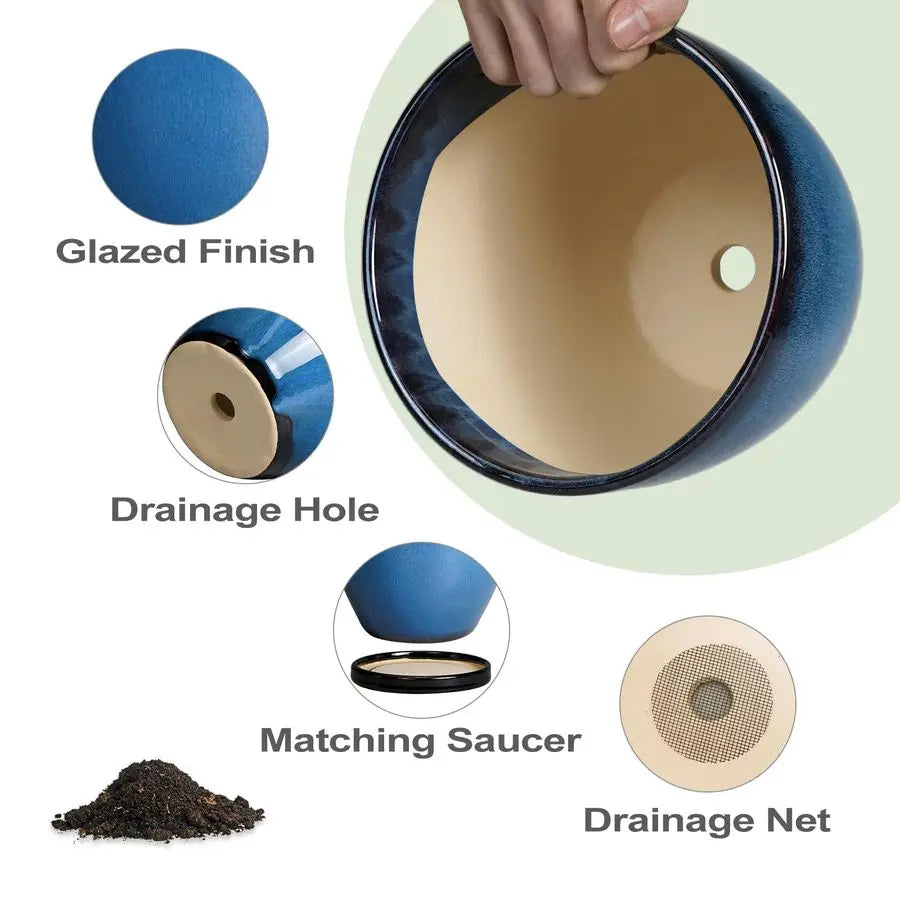 Ceramic Plant Pots With Drainage Holes And Saucer For Indoor